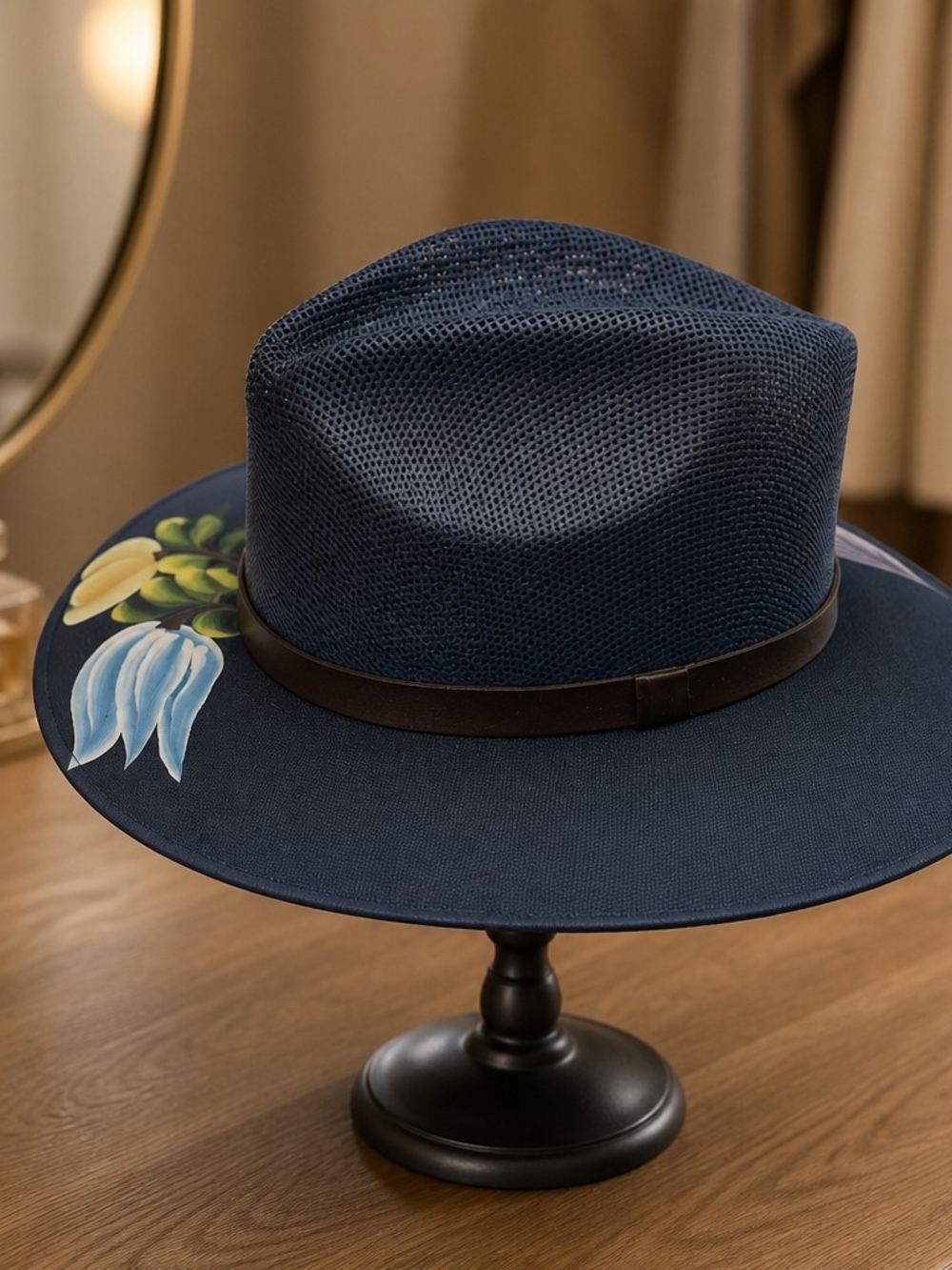 Hand Painted Fedora Hat Floral Art Boho Western Festival Statement Accessory - Picture 6 of 12